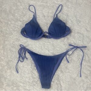 Women’s Zaful Blue Textured Tie-Side Bikini Set